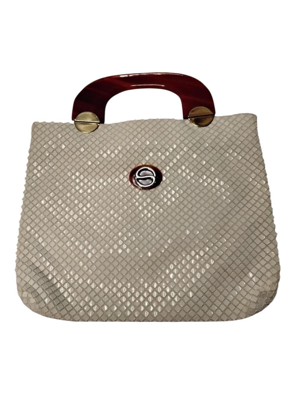 Vintage Lumured White Beaded Handbag / Lucite Handle Purse